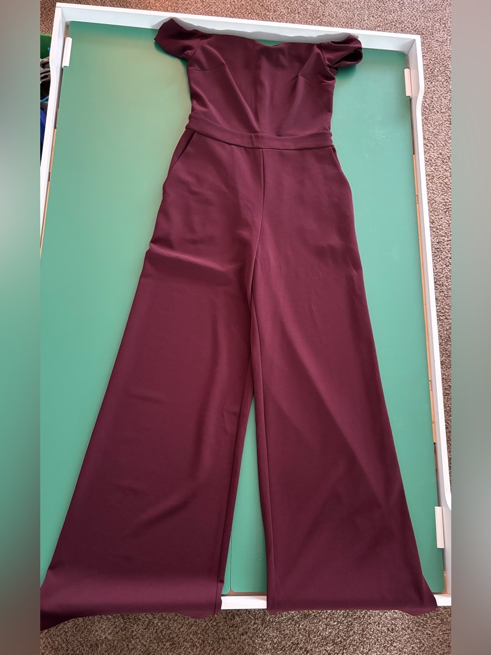 Express Women Size XS Wine-Colored Wide-Leg Off shoulder Jumpsuit